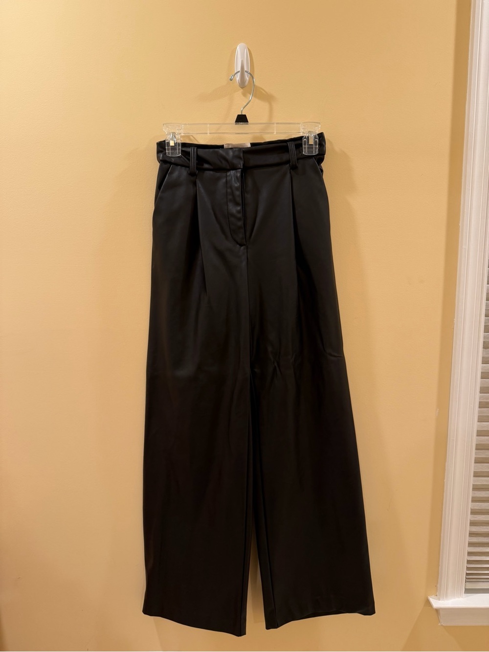 H&M High-Waist Black Leather Wide-Leg Pants
